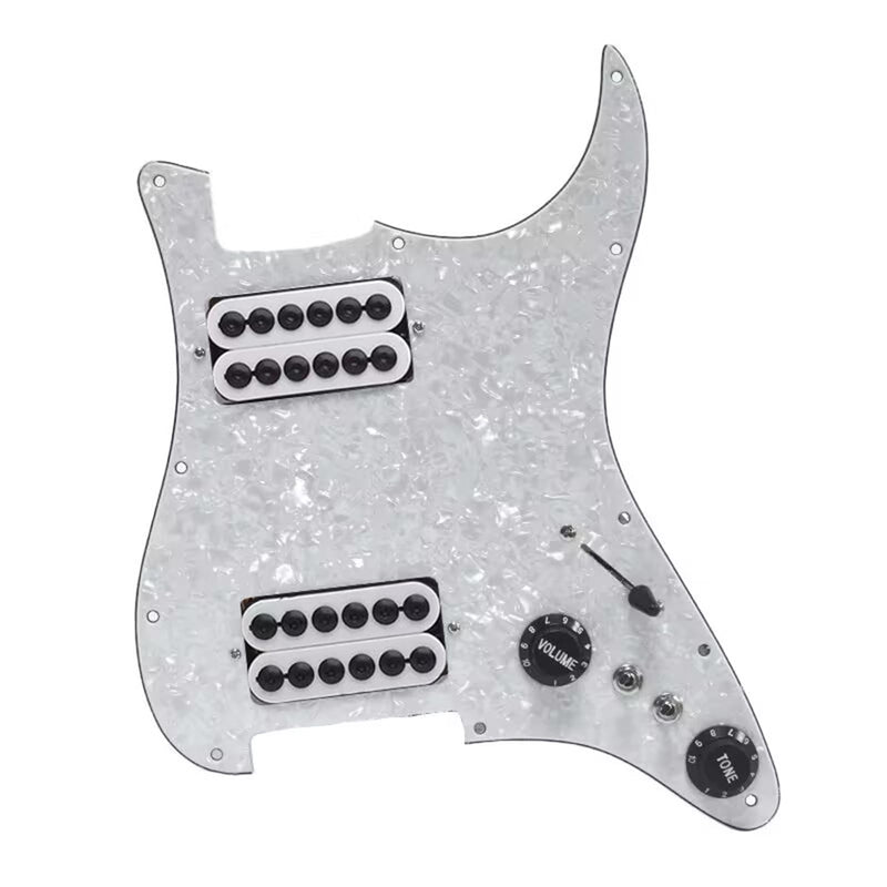 MAXCHEER 11-Hole 3-Ply HH Prewired Loaded Pickguard,Two Humbucker Coil Spliting Pickguard HH Guitar Pickguard Electric Guitar Pickguard Two Humbucker Loaded Prewired Scratchplate (Pearl White, HH) Pearl White