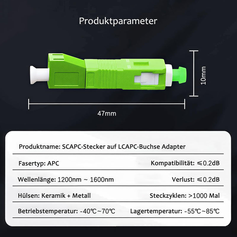 EMSECKO Fibre Optic Adapter LC/APC Female to SC/APC Male Singlemode 9/125um Simplex Hybrid Fibre Optic Adapter Connector for Reliable Interface Conversion, OTDR, VFL etc. LC-SC APC