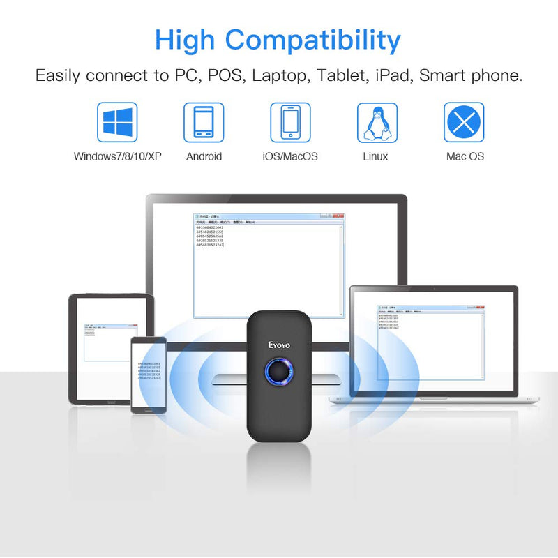 [AUSTRALIA] - Eyoyo Mini Bluetooth 2D Barcode Scanner, 3-in-1 USB Wired/2.4G Wireless/Bluetooth Barcode Reader Portable 1D QR Scanner PDF417 Data Matrix Compatible with iPad, iPhone, Android, Tablets or Computer PC 