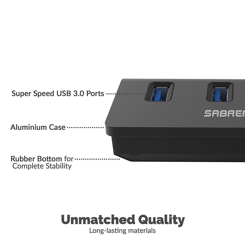 SABRENT Premium 4 Port Black Aluminum USB 3.0 Hub (30" Cable) for iMac, MacBook, MacBook Pro, MacBook Air, Mac Mini, or Any PC [Black] (HB-MC3B)