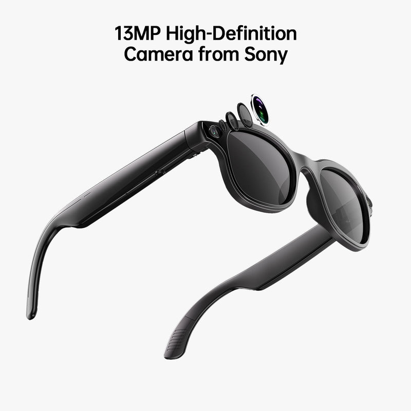 2026 New AI Smart Glasses with 13MP Camera, Wireless Charging, AI Voice Assistant, Real-Time Translation, Open-Ear Speakers for Audio, Bluetooth Video Recording Glasses for Work, Travel, 3 Lenses Black 32 GB