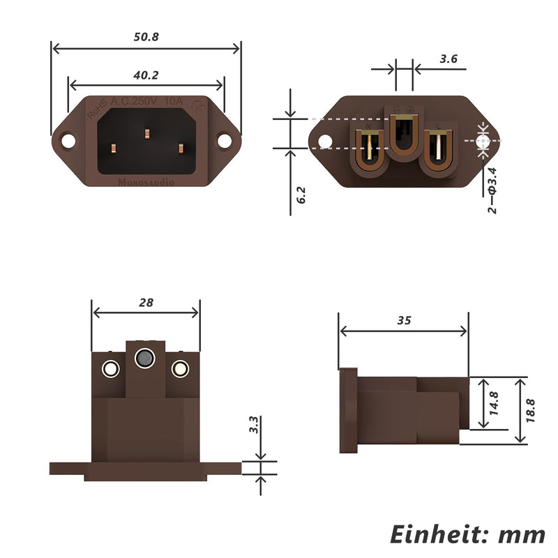 Monosaudio IC71(C) High End IEC Connector Pure Copper Conductor IEC Socket 10A 250V AC IEC C14 Plate Mounting IEC IEC Socket brown