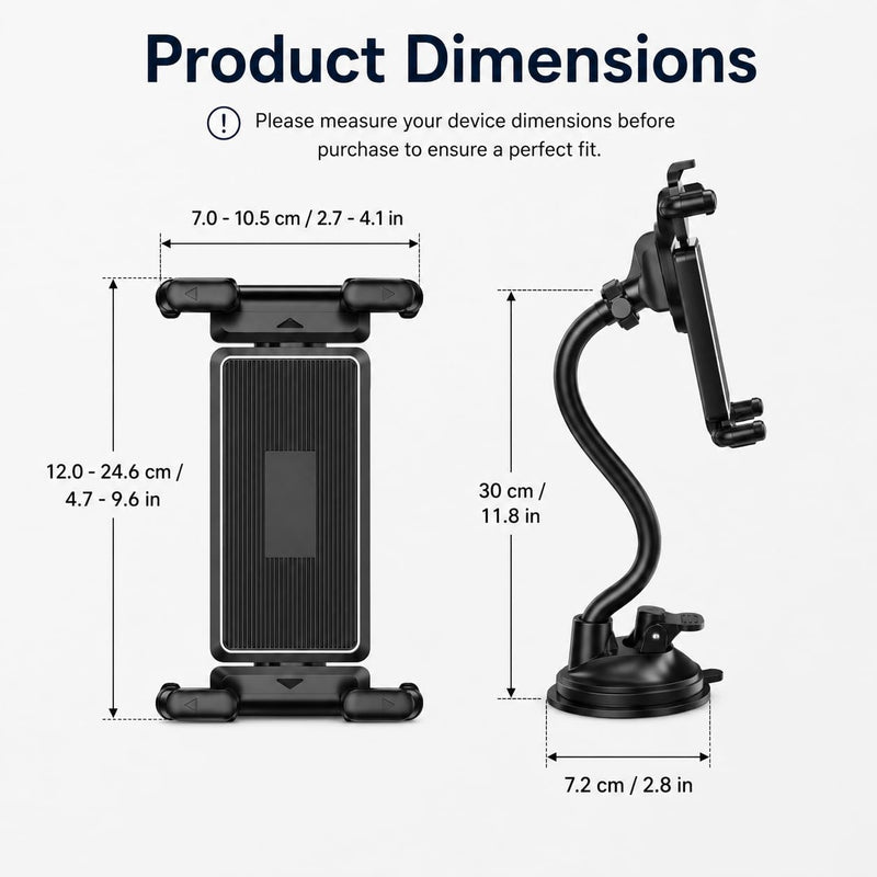Car Windshield Tablet Mount 360° Rotation Suction Cup Holder Large Adjustable Clamp Fits 5 to 15 Inch Devices for Truck SUV Navigation and Entertainment, Black