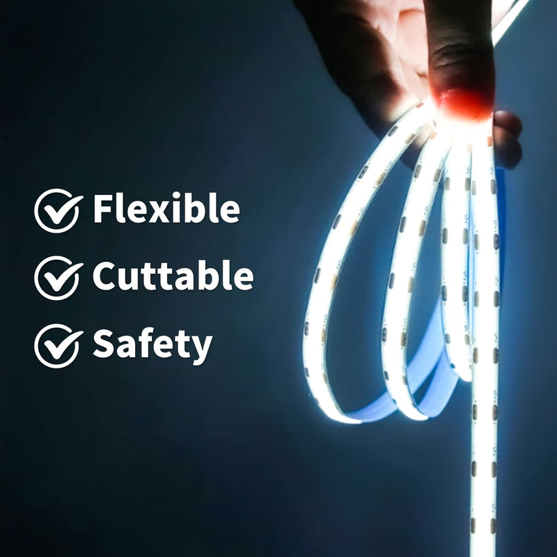 Led Strip Light 5V USB 6.56ft/2m 6000k White COB Led Tape Light 640LEDs CRI93+ Super Bright Dimmable Flexible Led Lights for TV Backlight, Mirror, Kitchen, Cabinets, Bedroom Decor