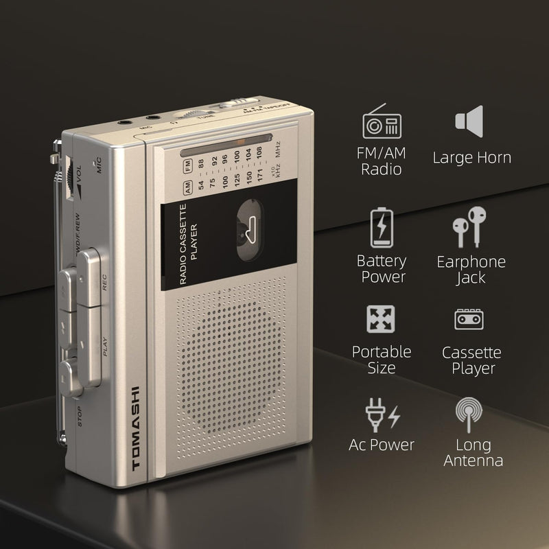 [AUSTRALIA] - TOMASHI Cassette Player Tape Recorder FM AM Radio with Built-in Speaker,Microphone F-315B 