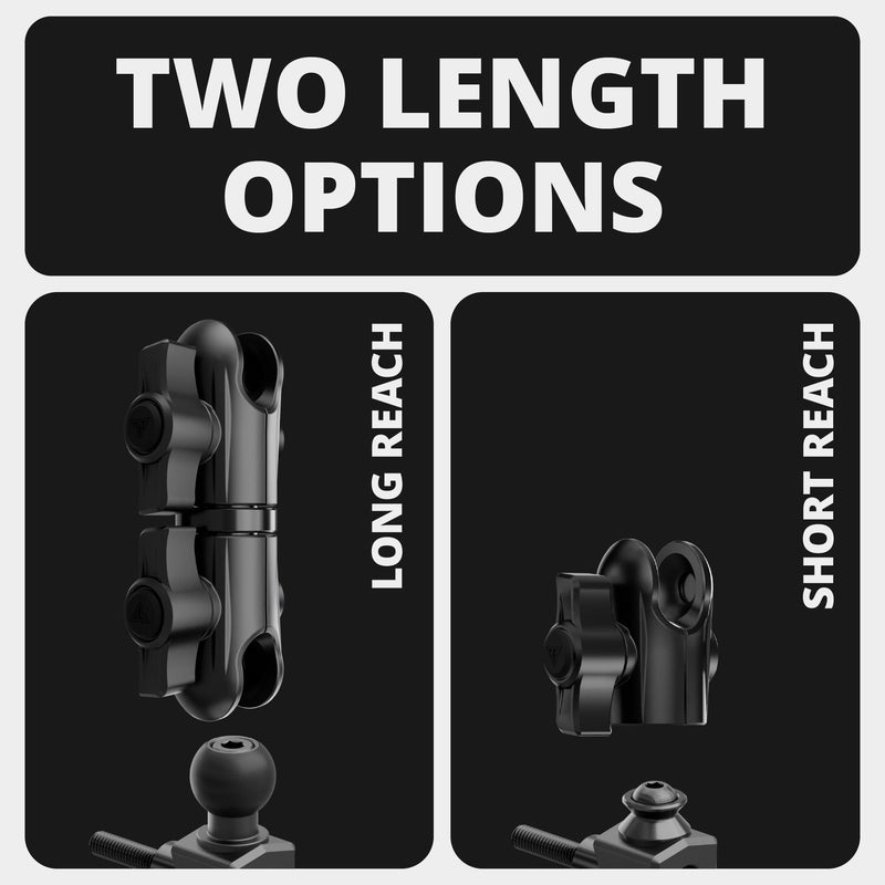 Tackform Black Motorcycle Perch/Brake/Clutch Reservoir GPS/Tuner Mount - 4-Hole AMPS Pattern | Aluminum | Compatible with Garmin Zumo, Dynojet Tuner, More | 3.5” Long Reach Arm