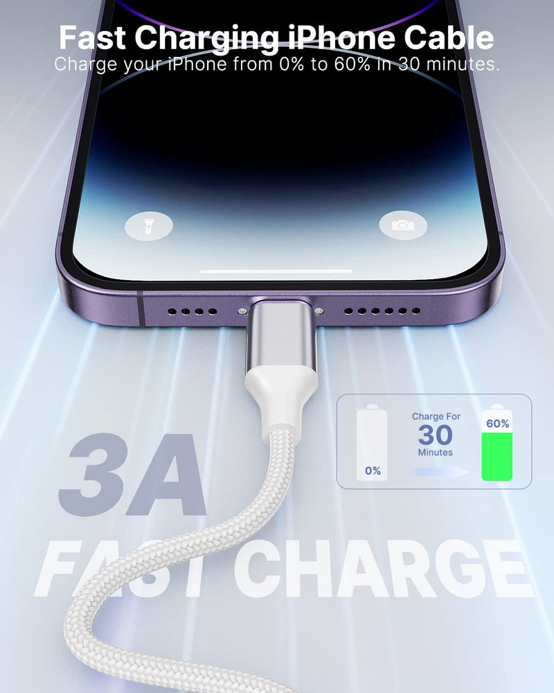 [AUSTRALIA] - Aioneus Short iPhone Charger Cord 1ft 2Pack, Apple Certified USB A to Lightning Cable 1 Foot Nylon Braided Short iPhone Cable Fast Charging for iPhone 14 13 12 11 Pro Max XR XS 8 7 6 Plus SE White 2 