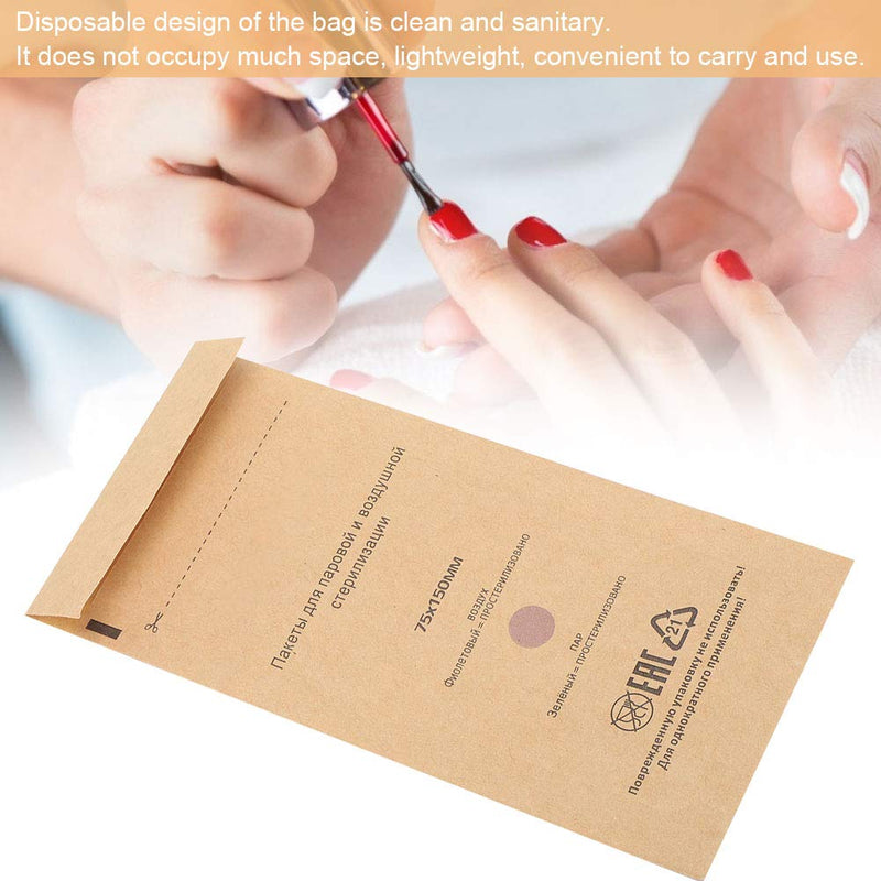100 x Autoclave Sterilisation Bags, Disposable Self Seal Steriliser Bags for Nail Tools, Teeth Sterilisation Bag for Beauty (75 x 150 mm)