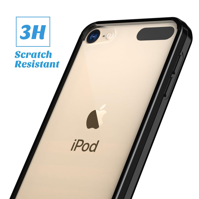 ULAK iPod Touch 7 Case,iPod Touch 6 & 5 Case, Clear Slim Hybrid Bumper TPU/Scratch Resistant Hard PC Back/Corner Shock Absorption Case for Apple iPod Touch 5th 6th 7th Generation, Black