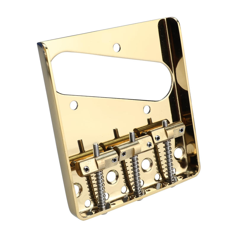 [AUSTRALIA] - Vintage Fixed Guitar Bridge with Brass Compensated 3-Saddle Steel Baseplate 10.8mm Guitar Bridge Compatible with Vintage Telecaster Tele Style Electric Guitar Replacement Parts Glod Gold 