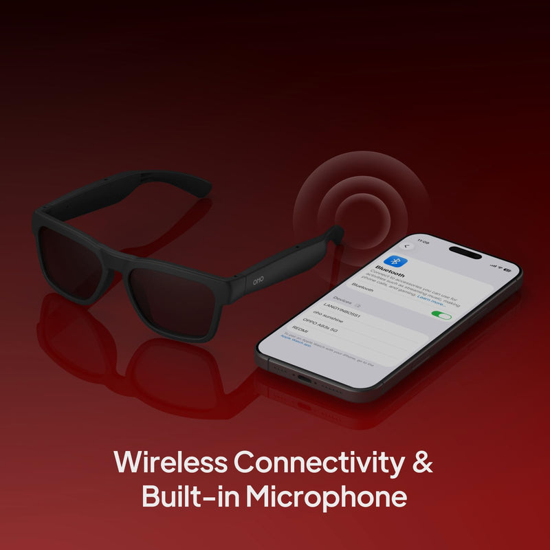 OhO sunshine Bluetooth Audio Sunglasses, Lightweight Open Ear Sport Glasses, 10H Playtime, UV400 ANSI Z87.1, Water Resistant with Voice Control Black Lens