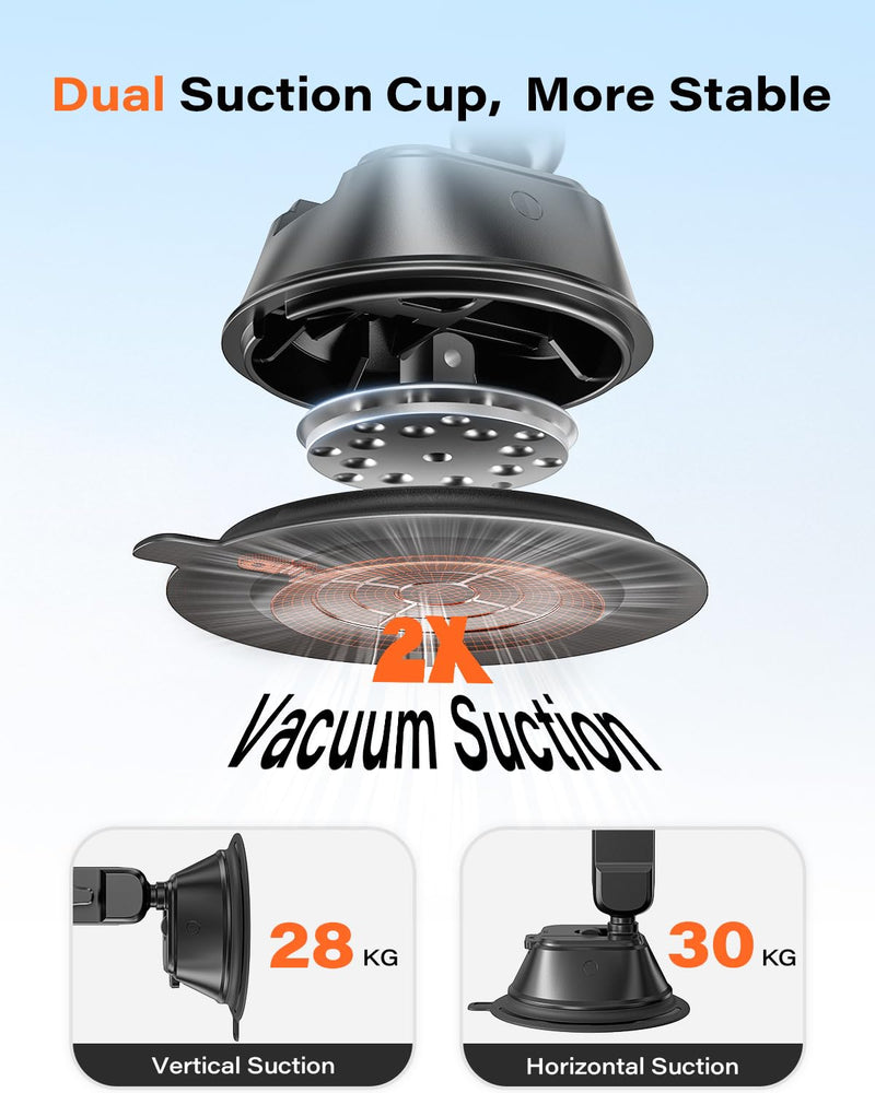 A2C Heavy Duty Suction Cup Phone Mount with Aluminum Alloy Arm & Clamp, 66LBS Vacuum Suction Phone Mount for Windshield Dashboard, Universal Car Phone Holder for All Phones Fit Jeep Wrangler, F150