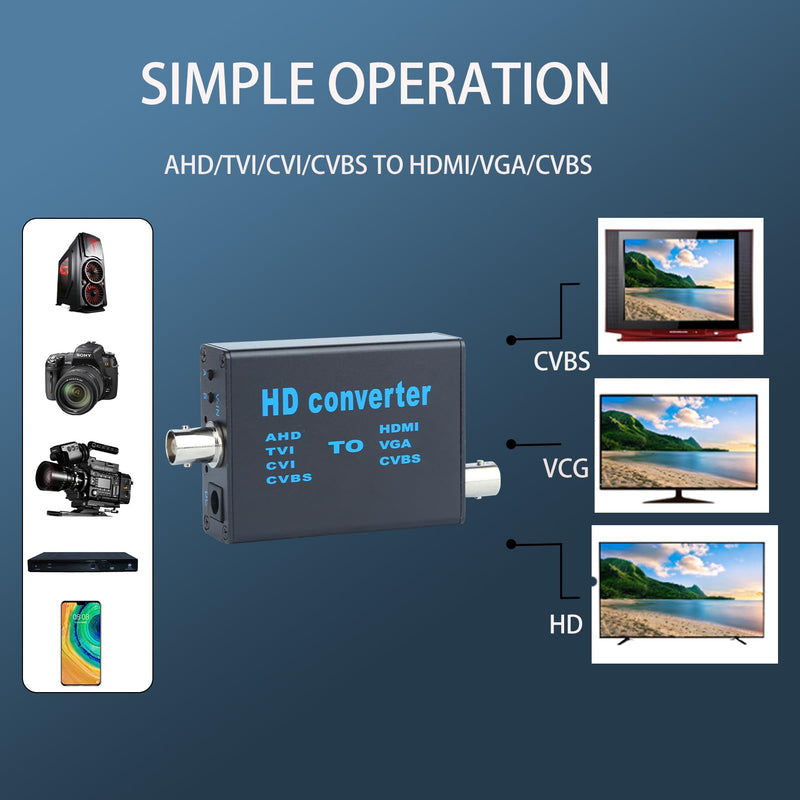 [AUSTRALIA] - BNC Cable to HDMI Video Signal Convertor,Audio Video Capture Converte,4 in 1 HD Convertor AHD/TVI/CVI/CVBS Signal to HDMI/VGA/CVBS 1080p for Camera/DVR/CCTV Security System 
