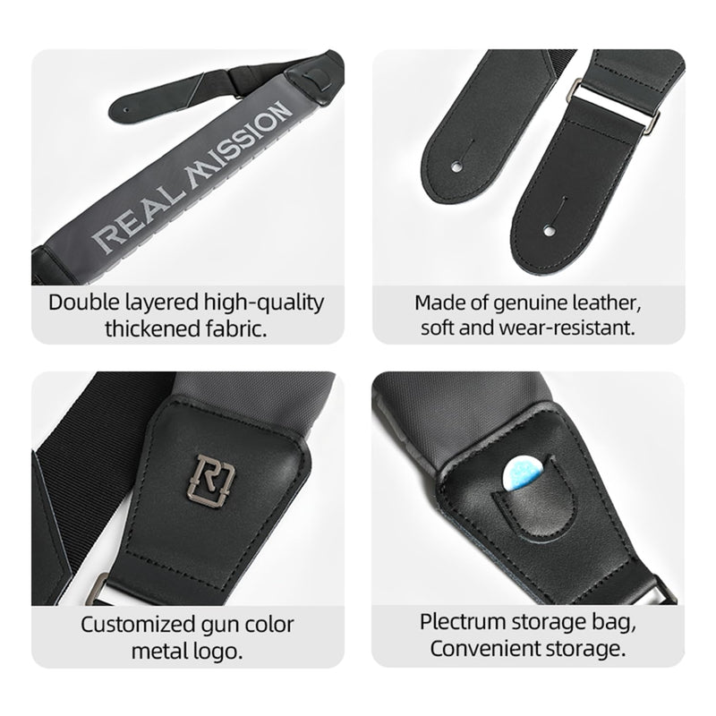Guitar Straps, 2.7'' Wide Padded Acoustic Guitar Straps, Electric Bass Guitar Strap with Guitar Picks Holder Gray