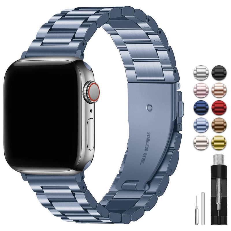 Fullmosa Compatible Stainless Steel Apple Watch Band with case 41mm/40mm/38mm Blue Grey & Compatible Metal iWatch Band with case 41mm/40mm/38mm,Silver