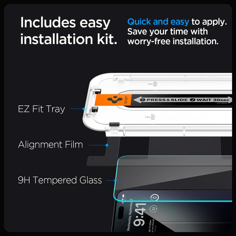 Spigen Tempered Glass Screen Protector [GlasTR EZ FIT] designed for iPhone 15 Pro [Case Friendly] - 2 Pack