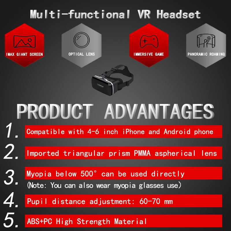 VR Headset with Remote Controller,3D Glasses Virtual Reality Headset for VR Games & 3D Movies, VR Headset for iPhone & Android Phone,VR Glasses Suitable for Kids and Adults VR headphone with handle