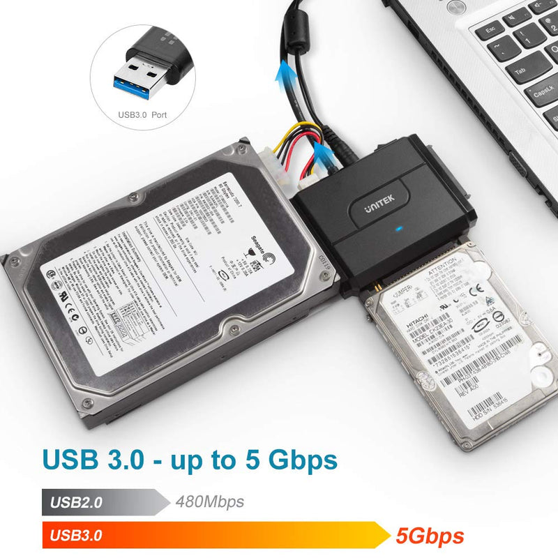 SATA/IDE to USB 3.0 Adapter, Unitek IDE Hard Drive Adapter for Universal 2.5"/3.5" Inch IDE and SATA External HDD/SSD, Support 10TB USB A