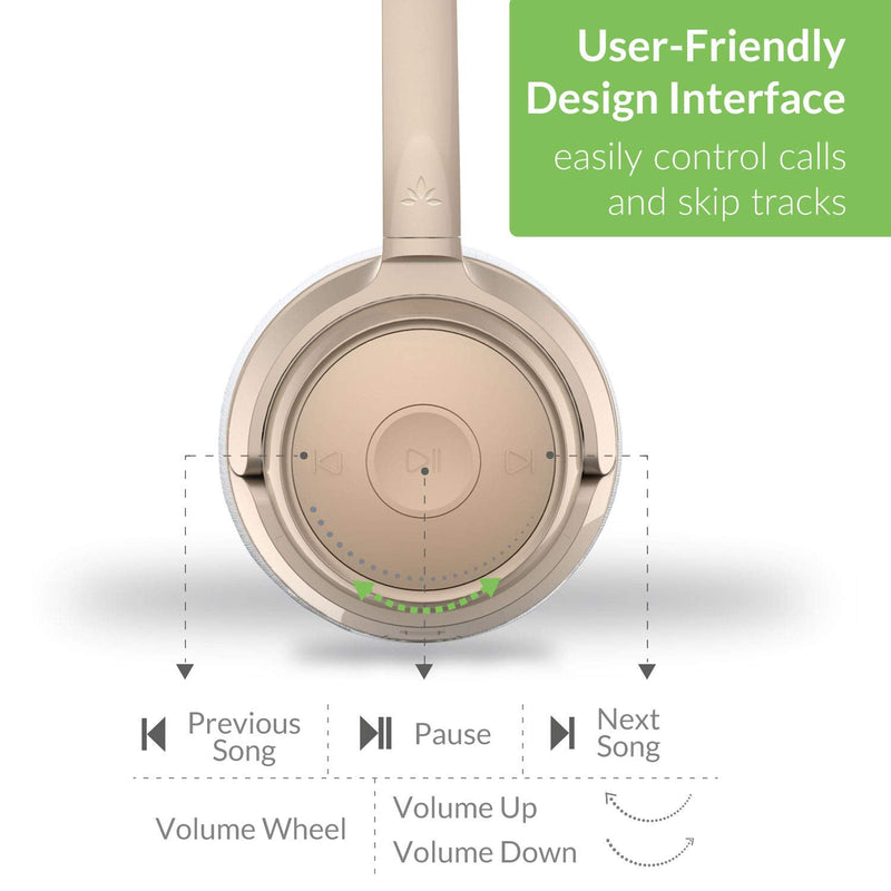 Avantree AH6B Bluetooth 5.0 Headset with Mic, 22+Hr Talk Time, Soft Padding, Lightweight, Wireless On-Ear Headphone with Microphone for PC, Computer, Laptop, Skype, Work from Home, Champaign Gold