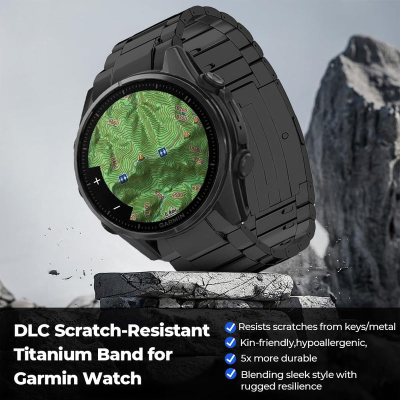 Tool Free Titanium QuickFit Metal Band for Fenix 8 47mm 51mm/Epix Pro Gen 2, 22mm 26mm No Gap Strap for Tactix/Instinct/Forerunner, Lightweight Skin-Friendly Durable for Running Outdoor Sports black