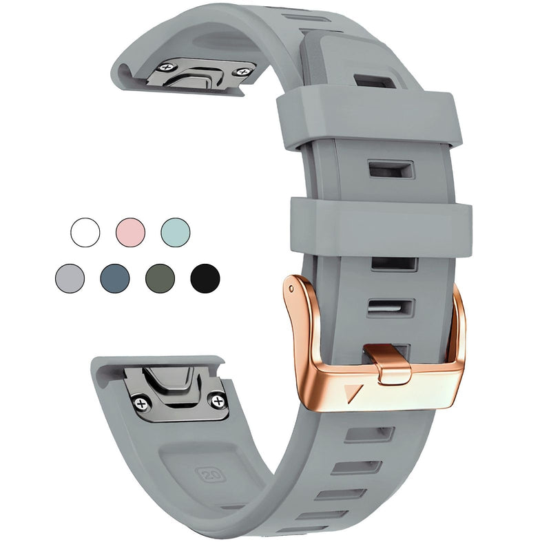 20mm Watch Band for Garmin fenix 5s 6s 7s, Quickfit 20 Bands Rose Gold Silicone GREY and WHITE Bundle