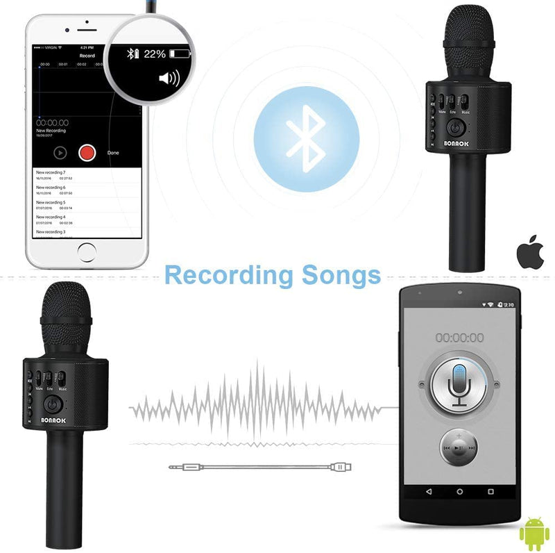 [AUSTRALIA] - BONAOK Wireless Bluetooth Karaoke Microphone,3-in-1 Portable Handheld Karaoke Mic Speaker Machine Home Party Birthday for All Smartphones Q37 (Black) Black 