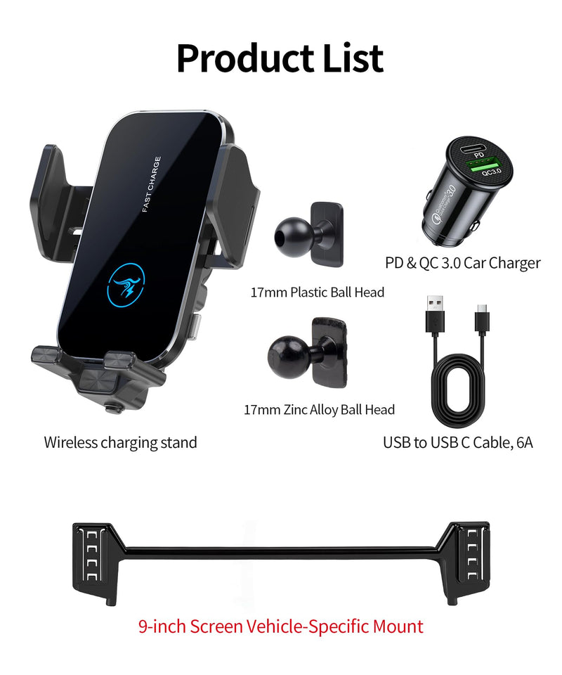 Wireless Charger Car Phone Holder for Toyota Camry 2021-2024, 9 inch Screen | Camry Hybrid 2021-2024,Auto Clamp Cell Phone Mount Accessories 15W Qi Fast Charging Stand Compatible with iPhone Android for 2021-2024 Camry/Hybrid(9 inch screen only)