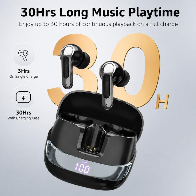 Wireless Bluetooth 5.4 Earbuds with LED Smart Display, ENC Noise Reduction,Touch Control, 13MM Driver, Deep Bass, for iPhone Samsung Google Pixel Android Phones Tablets