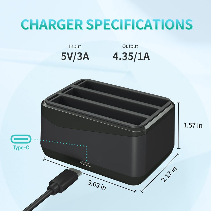 LP Insta 360 X4 Battery Charger Compatible with Insta360 X4 Battery Charger with USB Type-C Cable, 3-Slot Battery Charging Station with SD Card Storage Slot