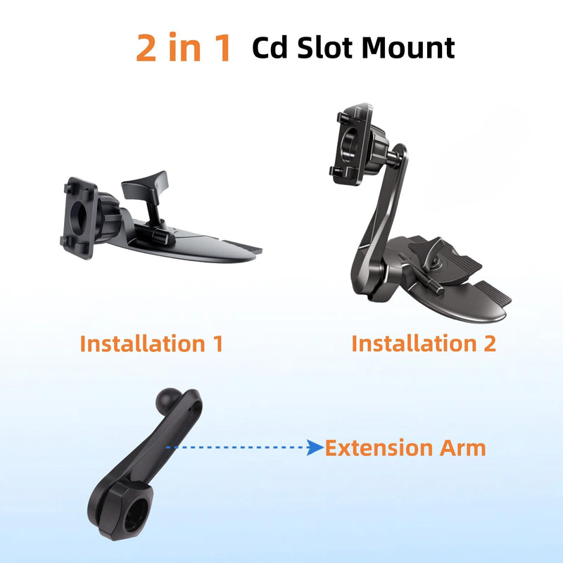 Extended Arm CD Slot Mount for CarPlay Screen Adjustable 360° Rotating Universal Head Compatible with in-Car Monitors CD Slot CarPlay Mount for 7" 9" 10.26" Portable Car Stereo Cd Bracket