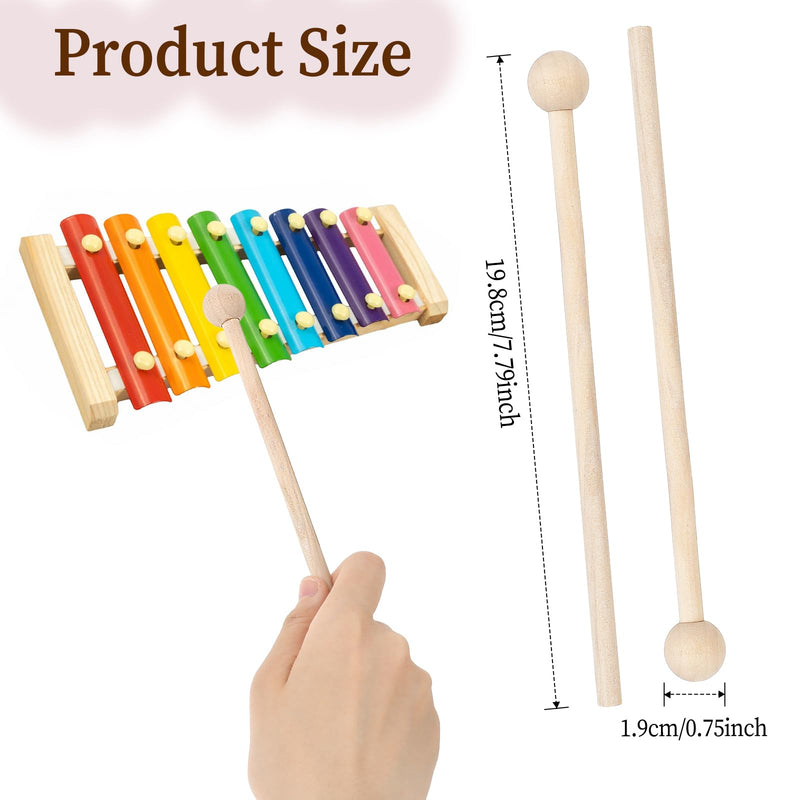 2 Pcs Wood Percussion Sticks 7.8 Inch Glockenspiel Xylophone Mallets Sticks Drum Mallet Glockenspiel Mallets for Xylophone Chime Drums Bells