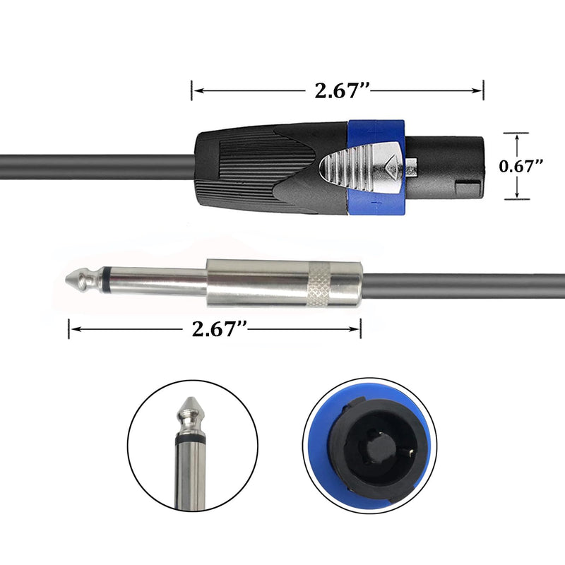2 Pack 15ft Speakon to 1/4 Inch Male Speaker Cable, 15 feet 6.35mm Stereo Audio Connection Cord, 12 Gauge AWG Wires 15FT/2PACK