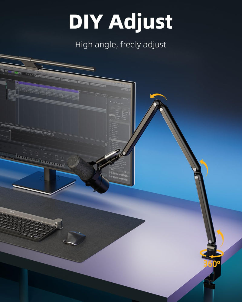 TODI Mic Arm for Lightweight Mics, Microphone Arm Rotatable, Storable Desk Mic Stand for Bear 3LB with Mount Clamp, Mic Stand Boom Arm with Cable Channel with 3/8'' 5/8'' Thread for Podcast, Gaming Black