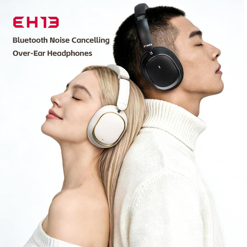 FiiO EH13 Wireless Bluetooth Noise Cancelling Over-Ear Headphones, 42dB Hybrid ANC, 45H Playtime, Foldable for Travel, Work & Commuting (Off-White) Off-White