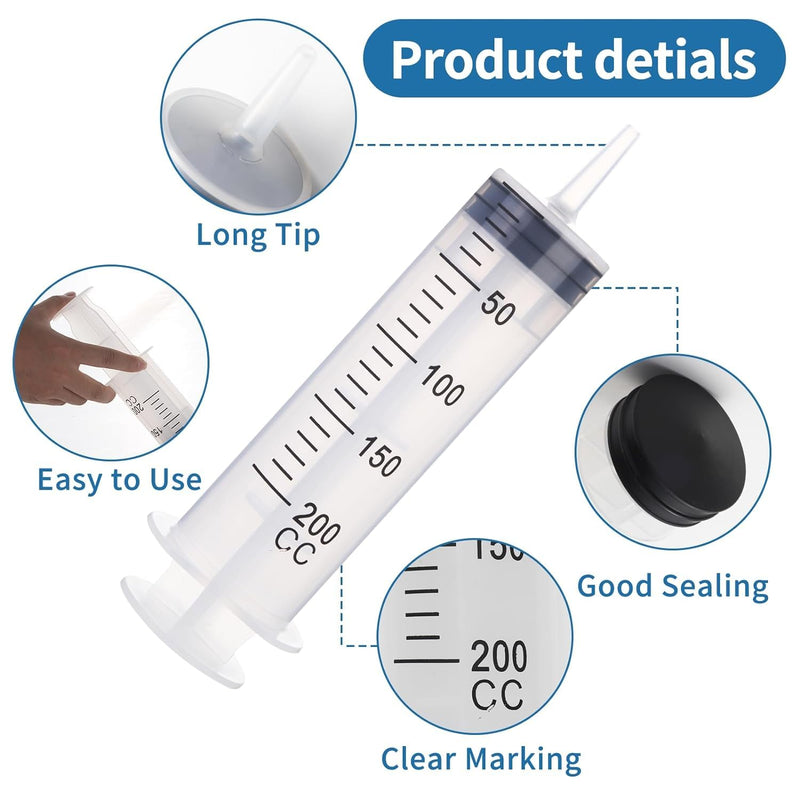 Aotfusd Pack of 2 Syringe 100 + 200 ml, Syringe with Hose and Blunt Needles, Oil Syringe, Dosing Syringe, Measuring Liquids, Plant Watering, Animal Feeding, Scientific Laboratories (160, g)