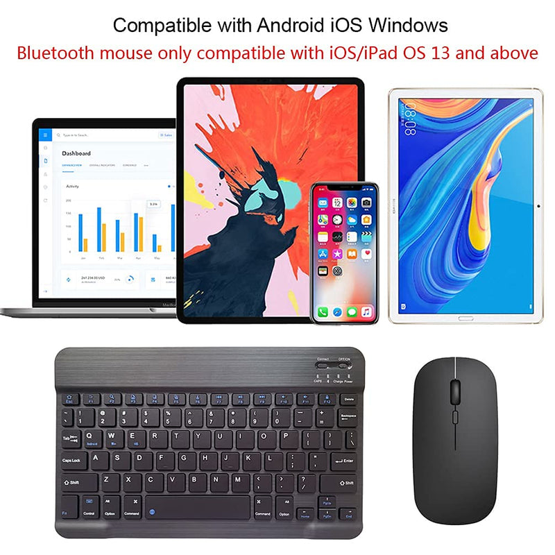 Rechargeable Bluetooth Keyboard and Mouse Combo Ultra-Slim Portable Compact Wireless Mouse Keyboard Set for Android Windows Tablet Cell Phone iPhone iPad Pro Air Mini, iPad OS/iOS 13 and above (Black) Black