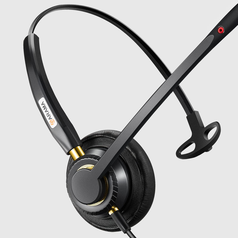 USB Headset with Microphone Noise Cancelling & Audio Controls Ultra Comfort USB Headphone for Computer Laptop Pc Business Skype UC Webinar Call Center Office Black-Monaural