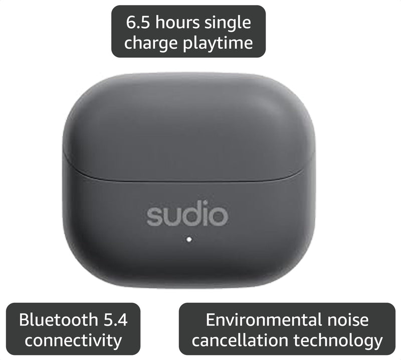 Sudio D1 True Wireless Earbuds - Bluetooth 5.4, ENC Noise Isolation, Touch Controls, 6.5H Playtime, USB-C Fast Charging, Voice Assistant Compatible for iOS & Android. Black