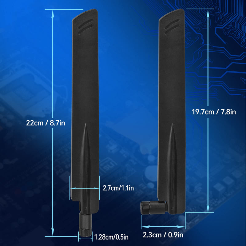 Eightwood Tri-Band WiFi 6E Antenna with RP-SMA Male Connector (2-Pack) | for Gaming PC PCIe WiFi Card, Wireless Router, Security IP Camera, 6GHz 5GHz 2.4GHz