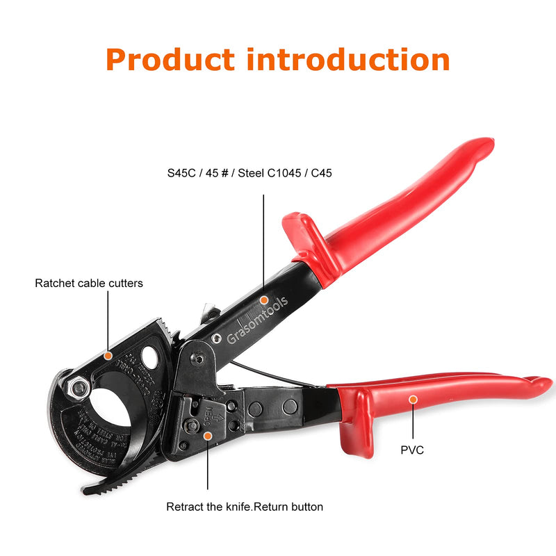 Ratchet Cable Cutter,Ratcheting Cutter and Wire Cable Cutter Cut up to 240mm², HS325A Heavy Duty Aluminum and Copper Ratchet Cable Cutter (HS325) HS325
