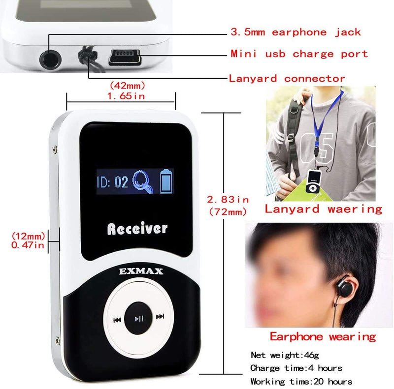EXMAX Wireless Tour Guide Microphone Church Translation System ATG-100T 195MHz Interpretation Systems for Meetings Houses of Worship Schools Municipal Buildings(1 Transmitter 1 Receivers)