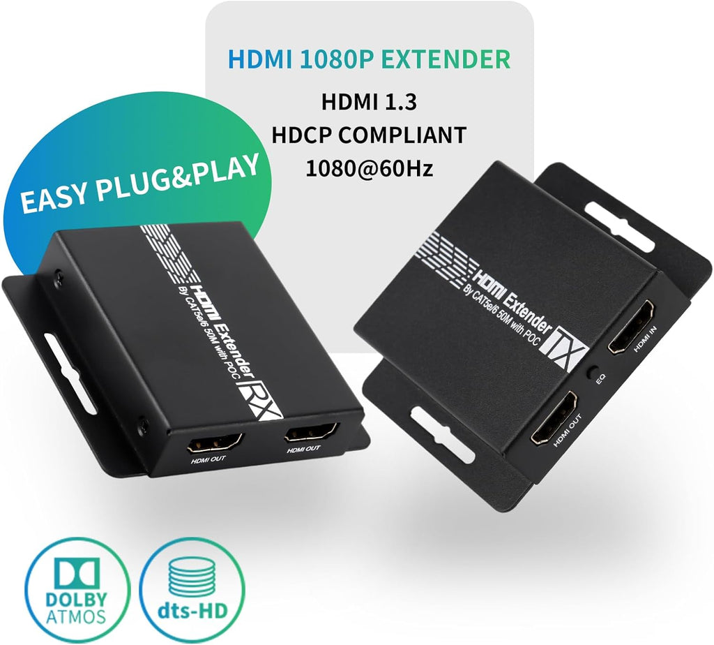 HDMI Over Cat6 Ethernet Extender 1080P 492ft/150M Transmitter Receiver IR