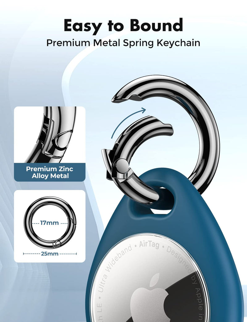UNBREAKcable Apple AirTag Holder - 4 Pack [Fit Tightly Design] [Easy to Install] [Hold Air Tag Securely] Waterproof TPU Shell Protective Case with All Metal Keychain Key Ring Clip Black & Blue
