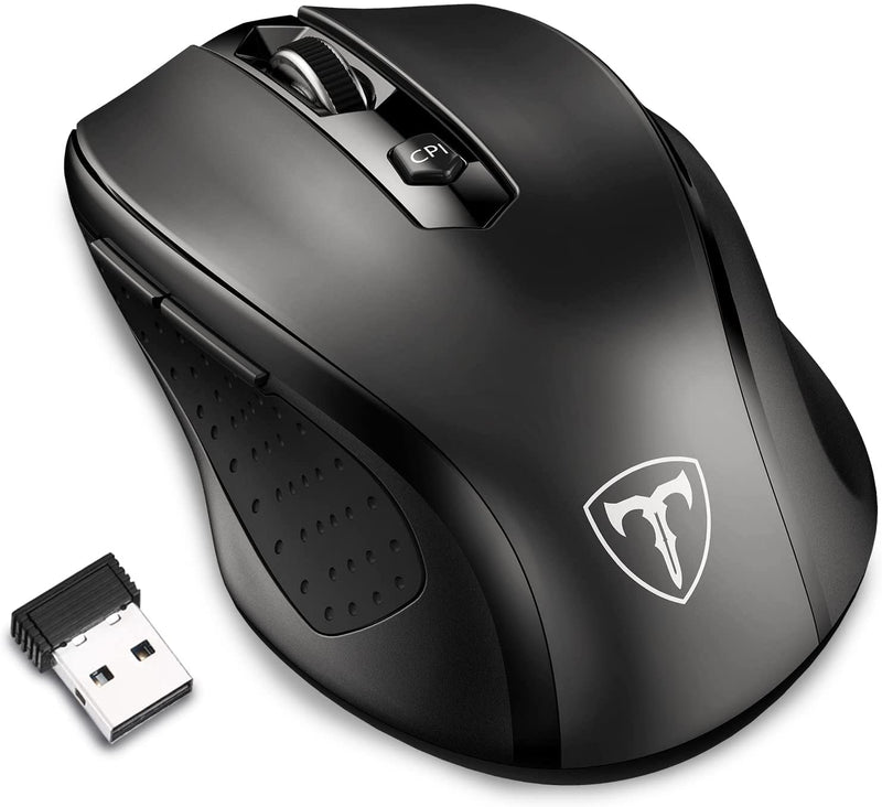 Happy Fit 2.4G Wireless Mouse Portable Mobile Optical Mouse with USB Receiver, 5 Adjustable DPI Levels, 6 Buttons for Notebook, PC, Laptop, Computer, MacBook - Black - New