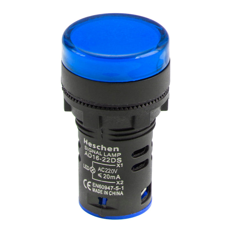 Heschen 22mm LED Indicator Light AD16-22D/S 220VAC 20mA Blue Light Color (Pack of 5)