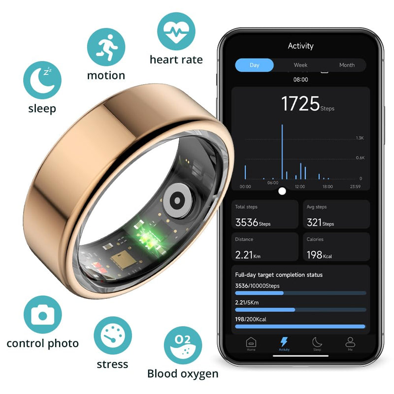 COLMI R02 Smart Ring with Sizing Kit - No Subscription Fee - Sleep, Heart Rate, SpO2 Monitor - Health Tracking. (Rose Gold 7#)