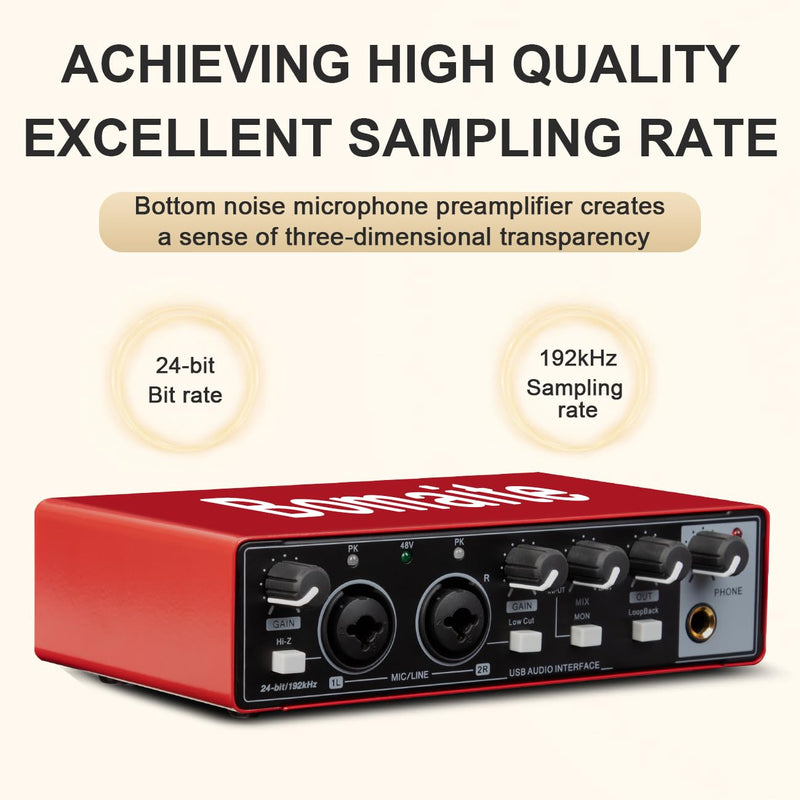 MB28 USB Audio Interface for PC & Mac: 2x2 Guitar & Recording, 24Bit/192kHz, 48V Phantom Power for Podcasting & Music Production