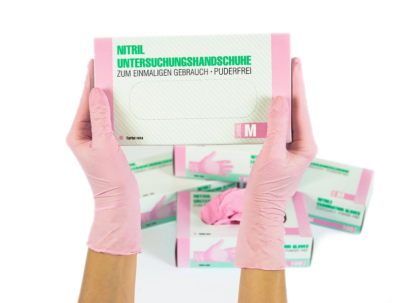SF Nitrile Gloves M Pink - Pack of 100 Disposable Gloves, Medical Gloves, Powder-Free, Latex Free, Disposable Gloves for Cooking, Cleaning, Medicine, Kitchen, Cosmetics, Household