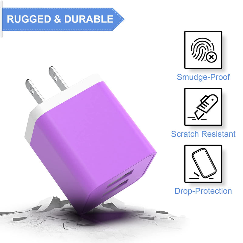 6Pack USB Wall Charger, iGENJUN 2.4A Dual USB Port Cube Power Plug Adapter Fast Phone Charger Block Charging Box Brick for iPhone 15/15 Pro/15 Pro Max/14, Samsung Galaxy, Pixel, LG, Android-Colorful Colorful