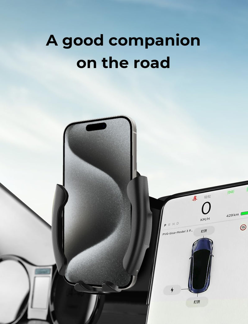 Premium Tesla Phone Mount & Holder for Model Y (2019-2024) & Model 3 (2018-2023),Snap-On Screen Clip with Scratch-Free Felt Base, Solid Alloy Arm Model Y(2019-2024)